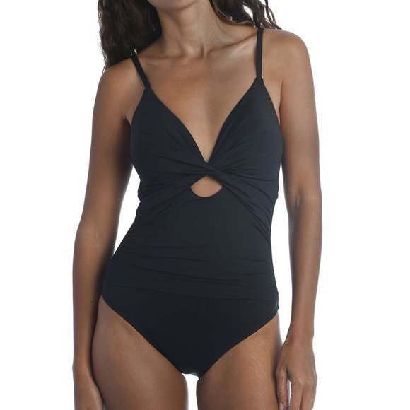 La Blanca Twist-Front Keyhole One-Piece Swimsuit -Black - Picture 1 of 9